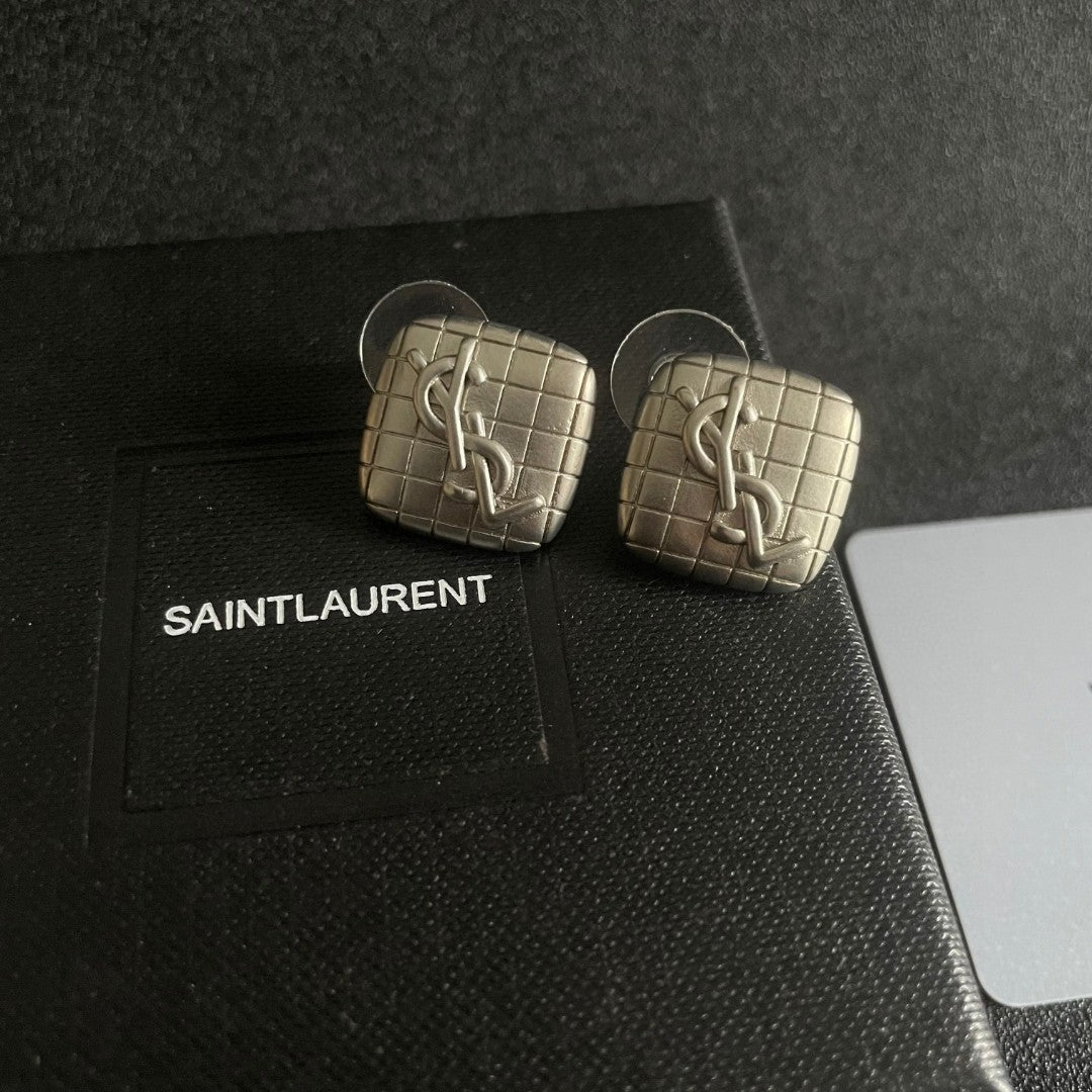 Saint Laurent Cream Square Monogram Stud Earrings - album image 9