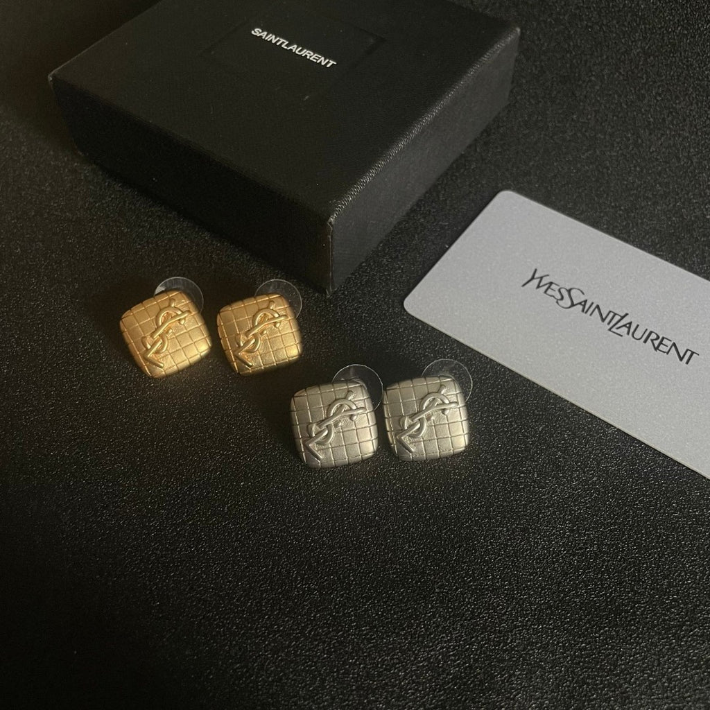 Saint Laurent Cream Square Monogram Stud Earrings - album image 10