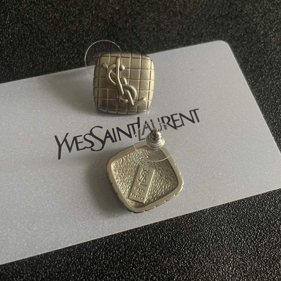Saint Laurent Cream Square Monogram Stud Earrings - album image 7