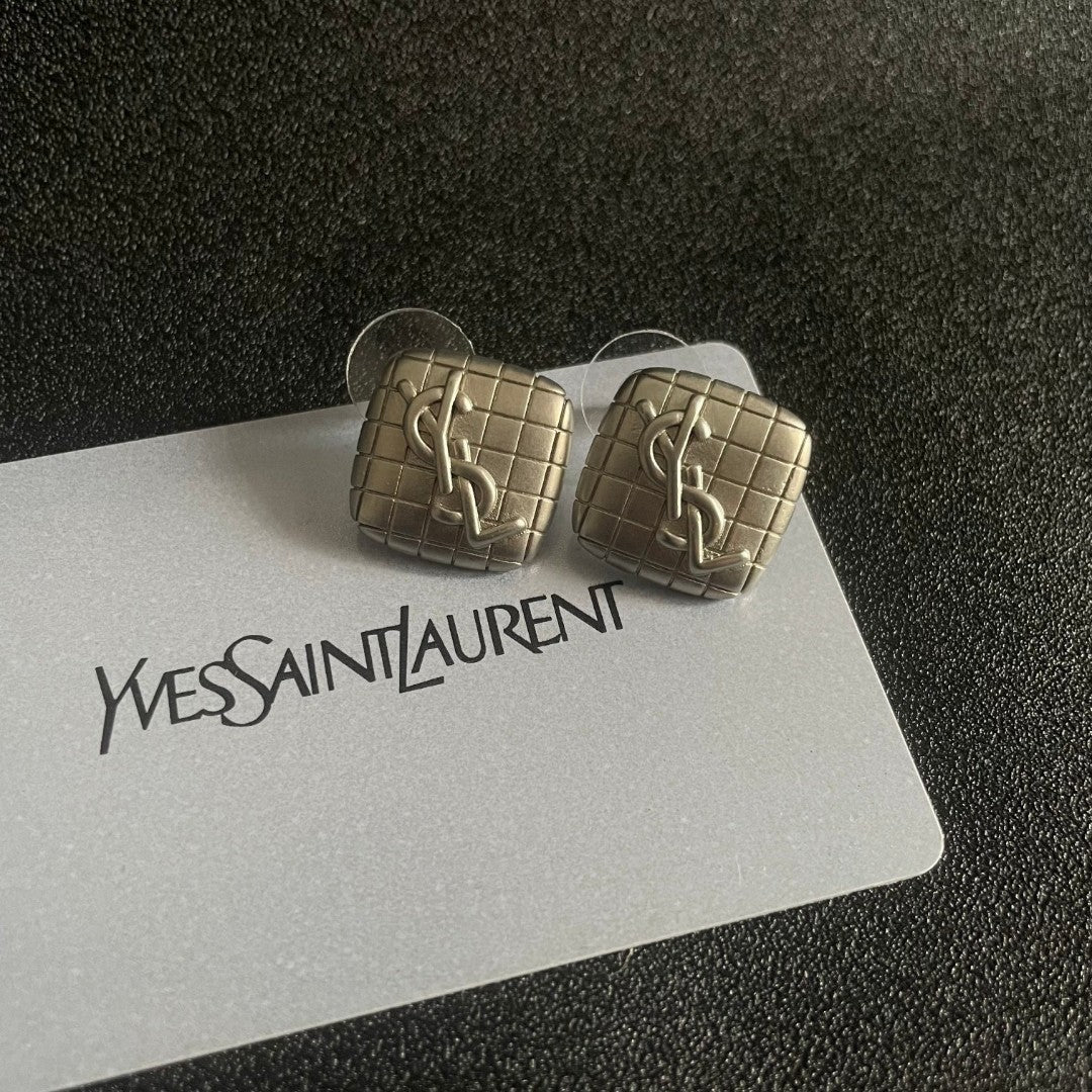 Saint Laurent Cream Square Monogram Stud Earrings - album image 8