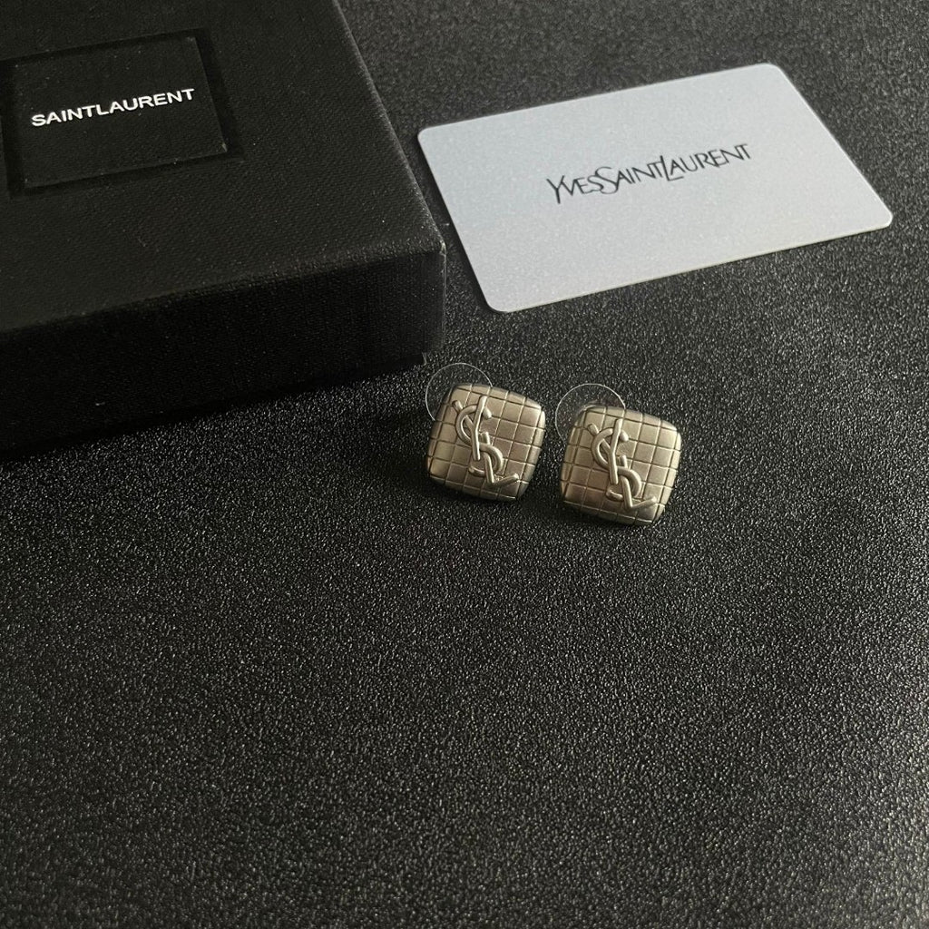 Saint Laurent Cream Square Monogram Stud Earrings - album image 6