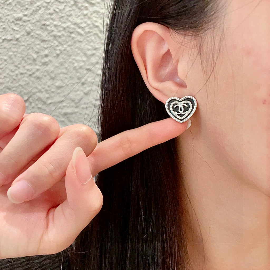 Chanel Interlocking C Heart Crystal Accent Stud Earrings - album image 2