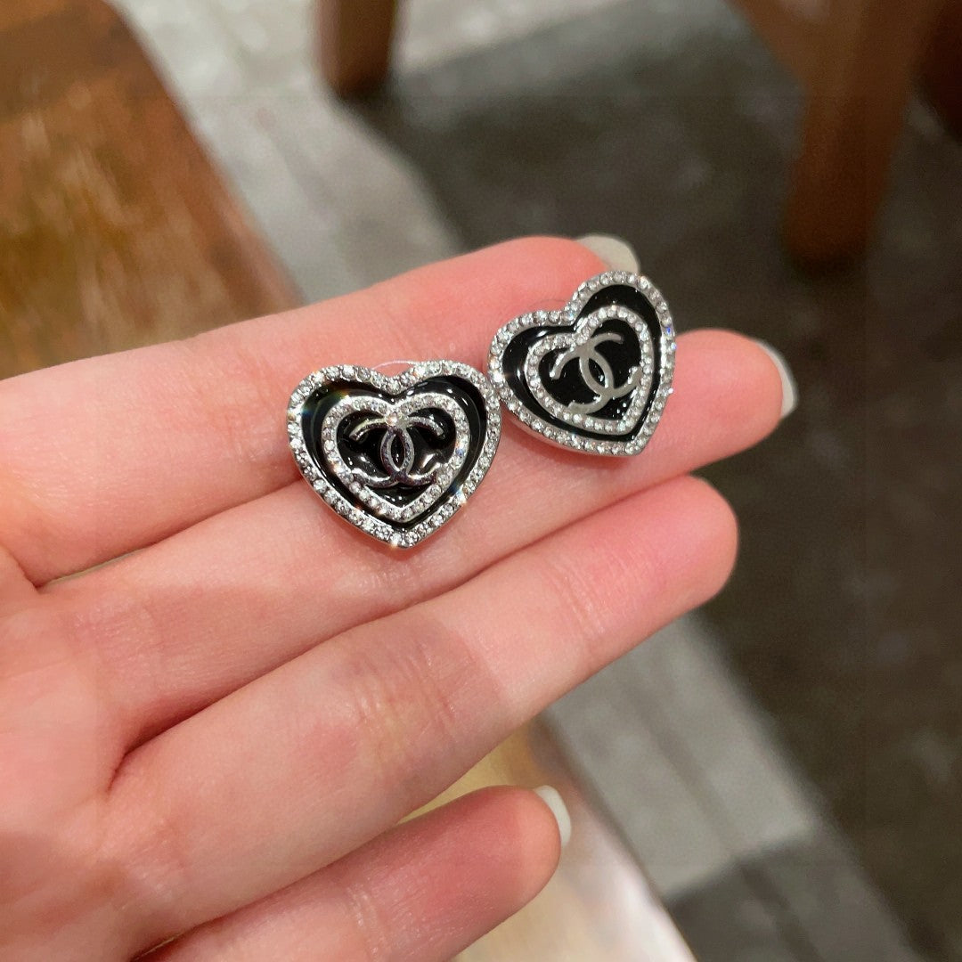 Chanel Interlocking C Heart Crystal Accent Stud Earrings - album image 4