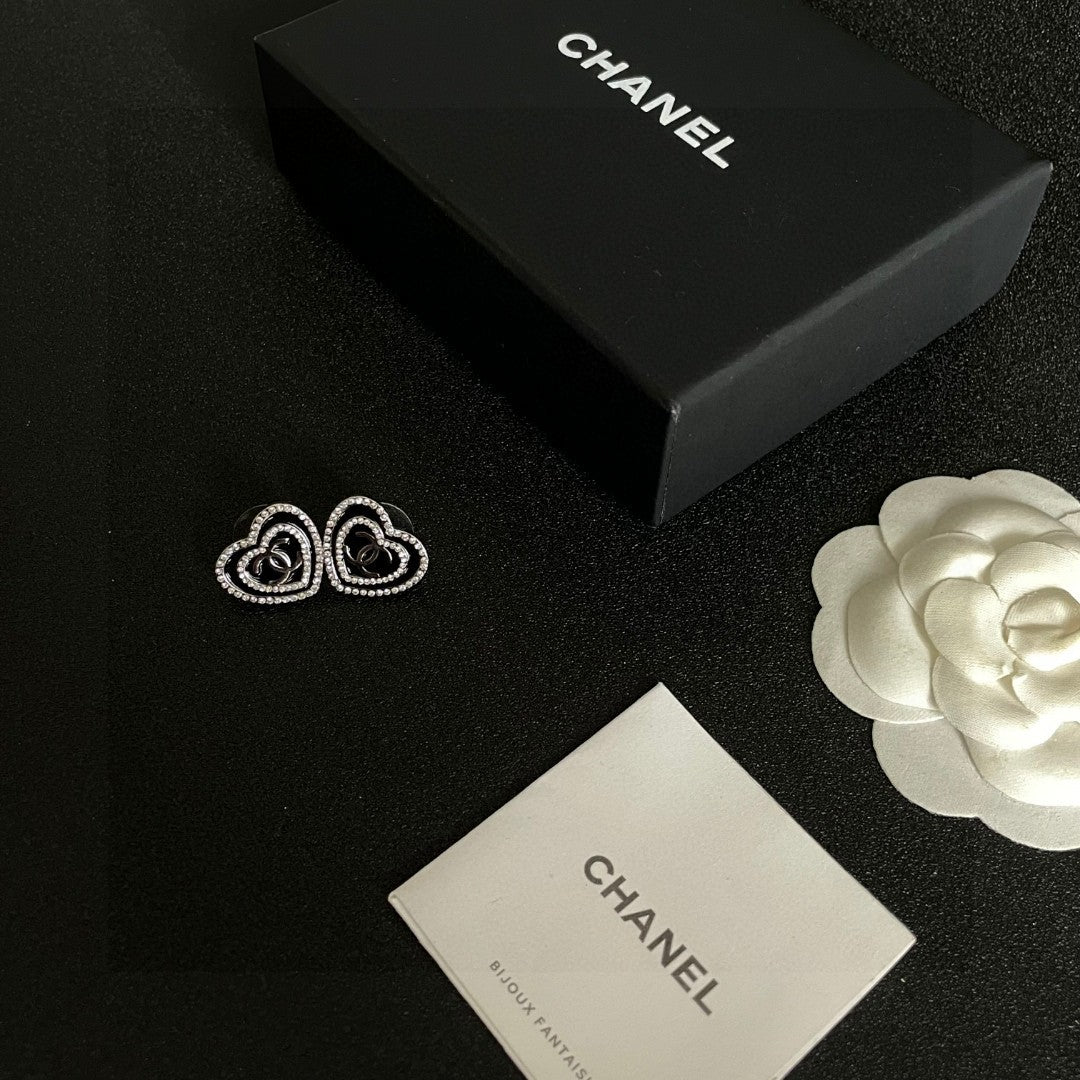 Chanel Interlocking C Heart Crystal Accent Stud Earrings - album image 5