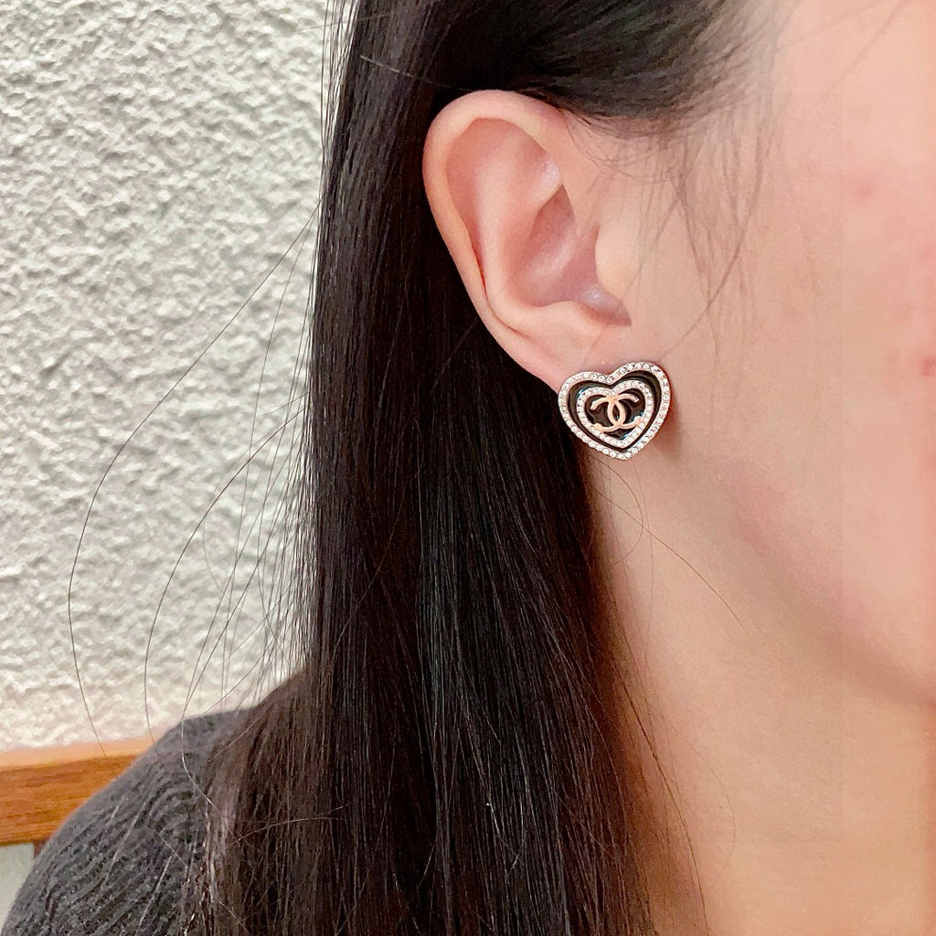 Chanel Interlocking C Heart Crystal Accent Stud Earrings - album image 3