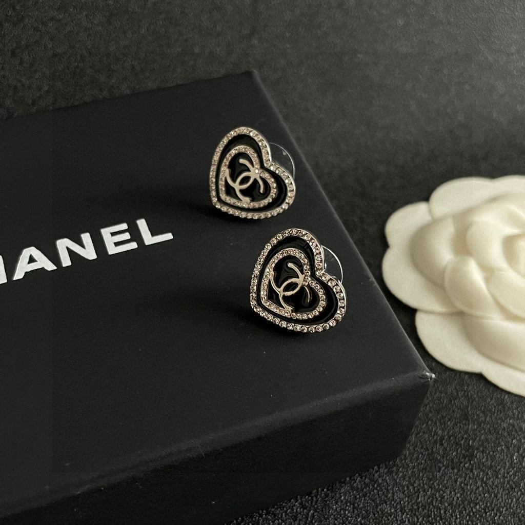 Chanel Interlocking C Heart Crystal Accent Stud Earrings - album image 9