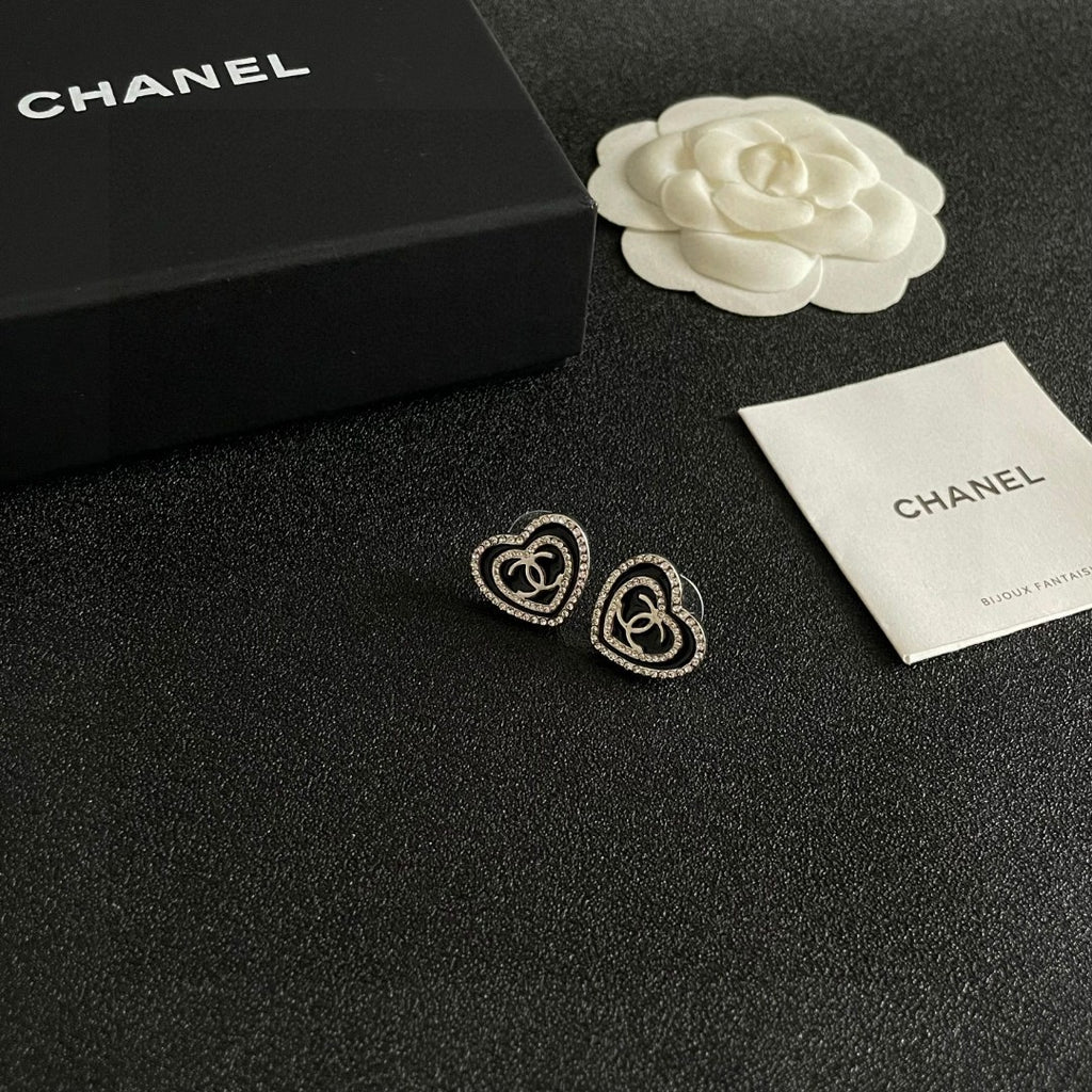 Chanel Interlocking C Heart Crystal Accent Stud Earrings - album image 6