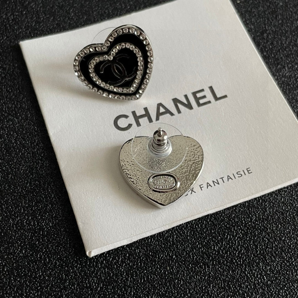 Chanel Interlocking C Heart Crystal Accent Stud Earrings - album image 7