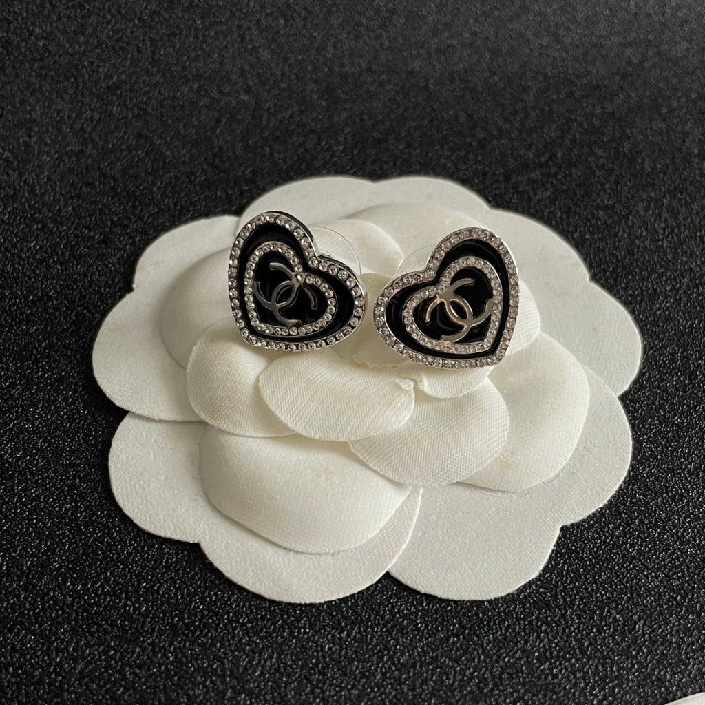 Chanel Interlocking C Heart Crystal Accent Stud Earrings - album image 8