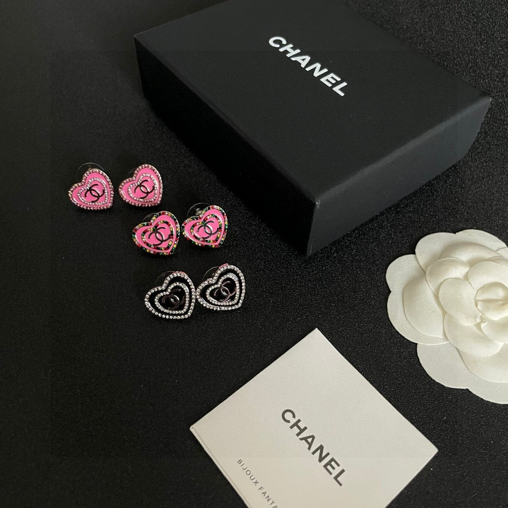 Chanel Interlocking C Heart Crystal Accent Stud Earrings - album image 10