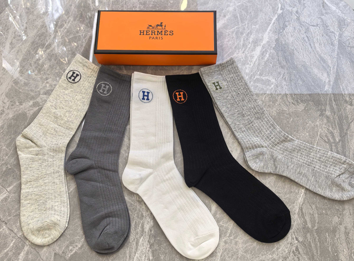 Hermes heather circle h neutrals crew socks, image 2