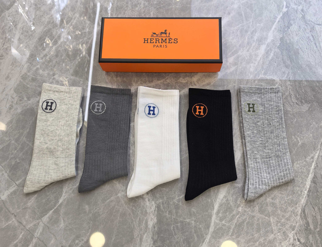 Hermes heather circle h neutrals crew socks, image 4