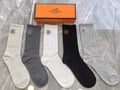 Hermes heather circle h neutrals crew socks, image 1