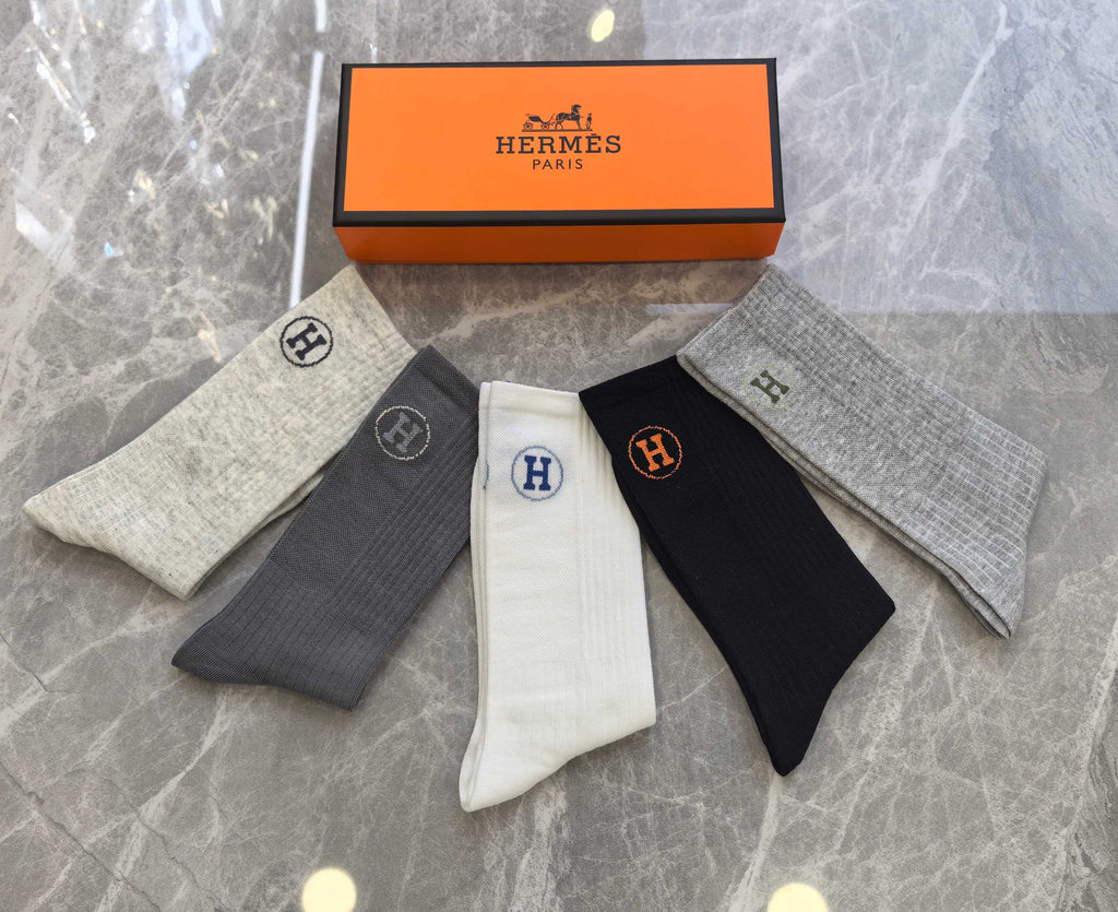 Hermes heather circle h neutrals crew socks, image 5