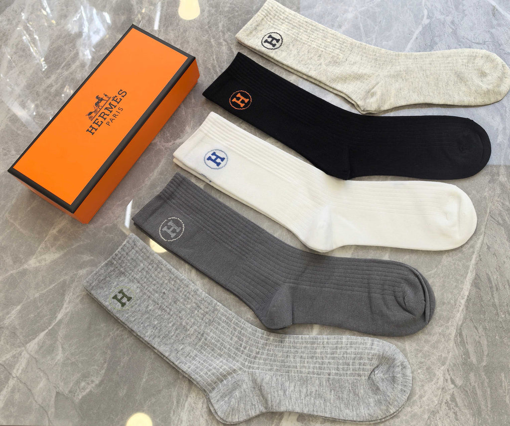 Hermes heather circle h neutrals crew socks, image 6