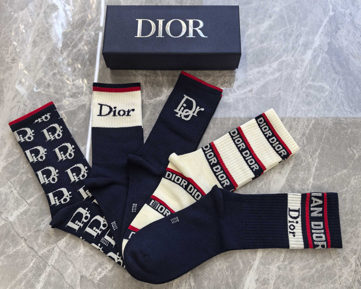 Dior lettered stripe mix crew socks - view 5