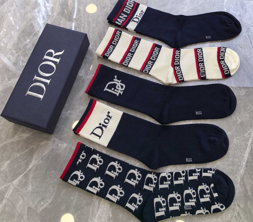 Dior lettered stripe mix crew socks - view 6