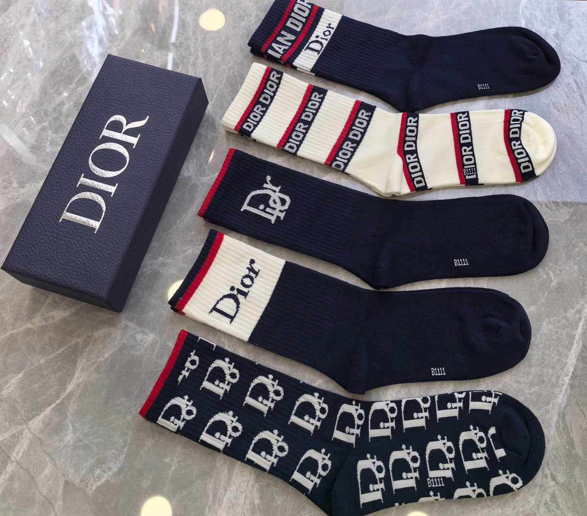 Dior lettered stripe mix crew socks - view 6