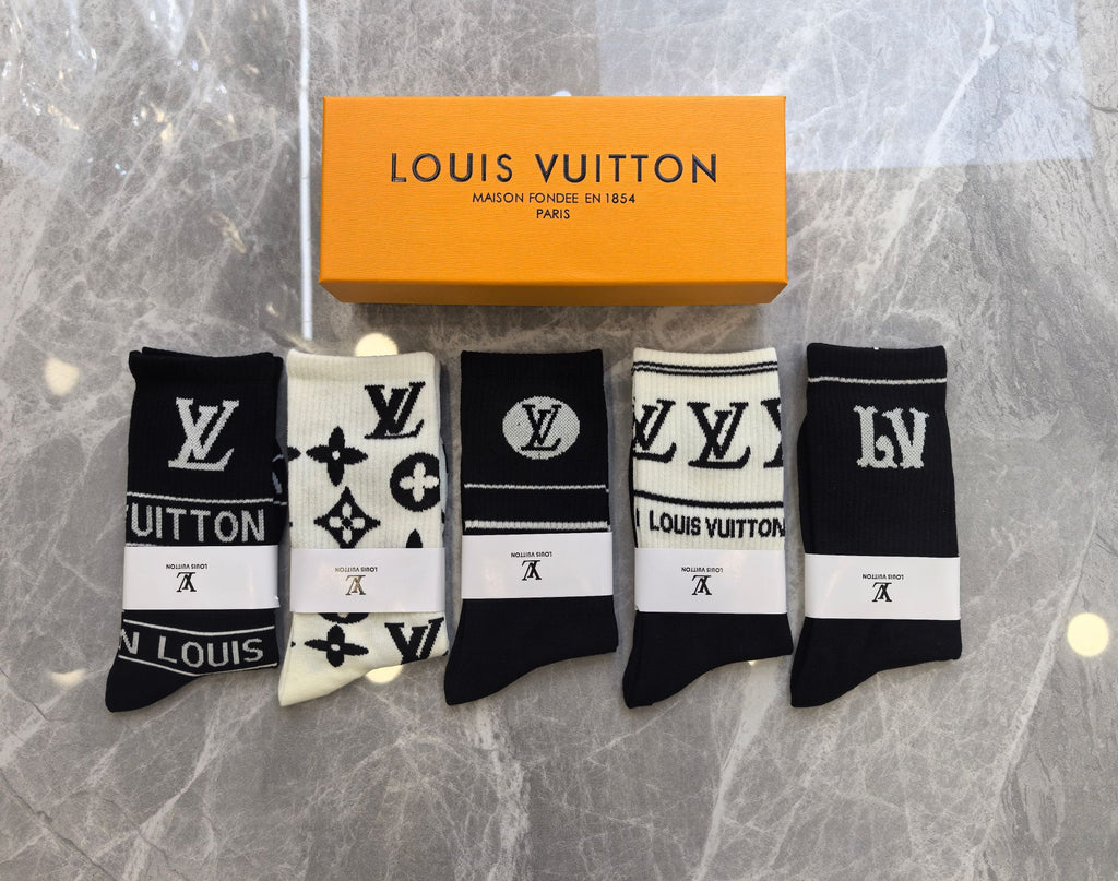 Louis Vuitton black white logo mix crew socks, image 1
