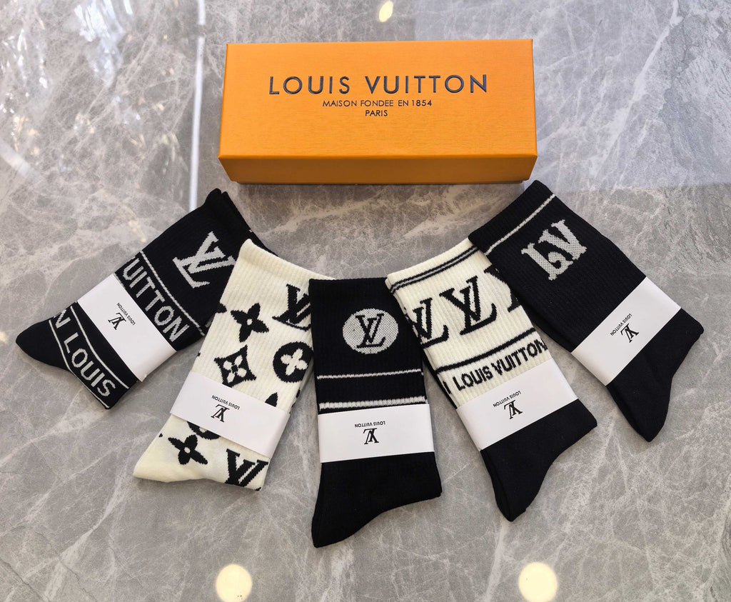 Louis Vuitton black white logo mix crew socks, image 2