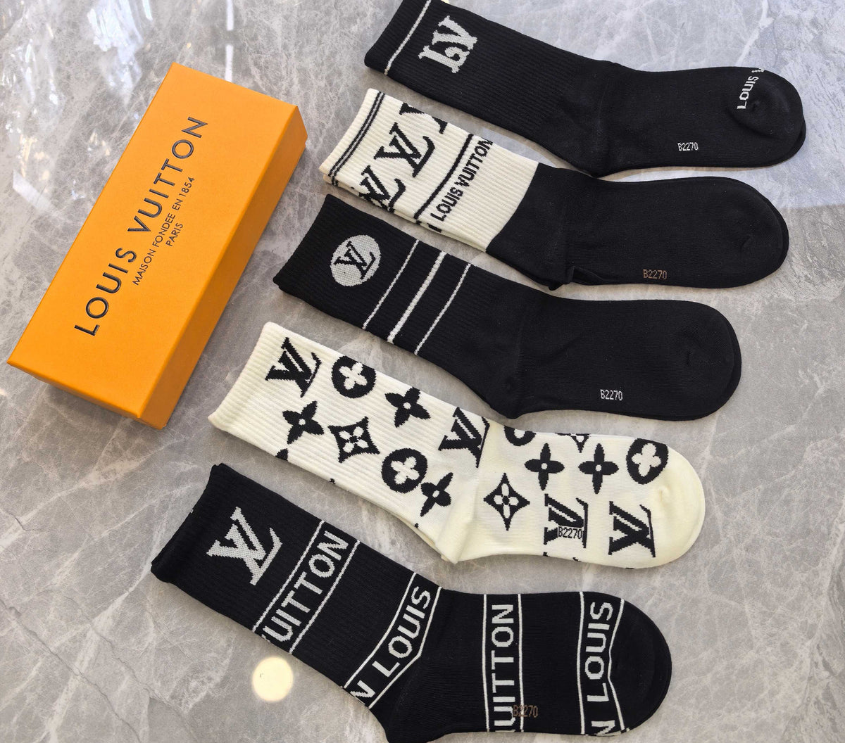 Louis Vuitton black white logo mix crew socks, image 6