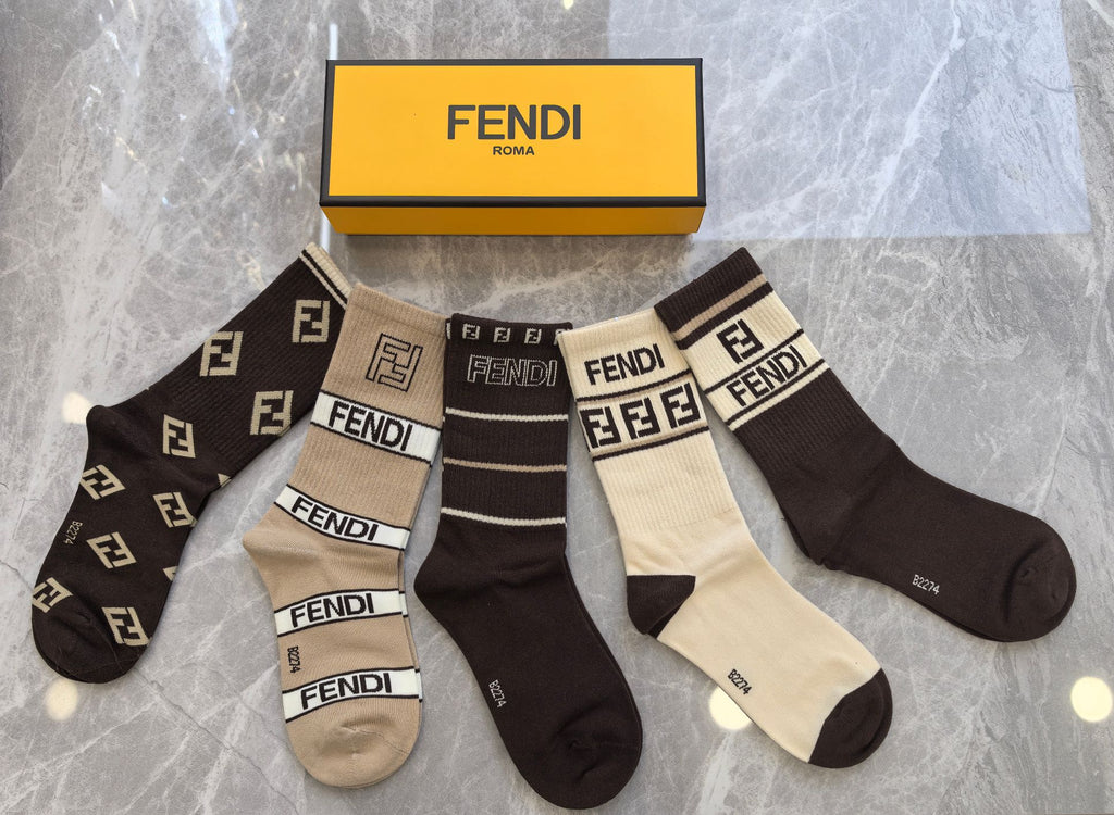 Fendi earth tone graphic bands crew socks - view 5