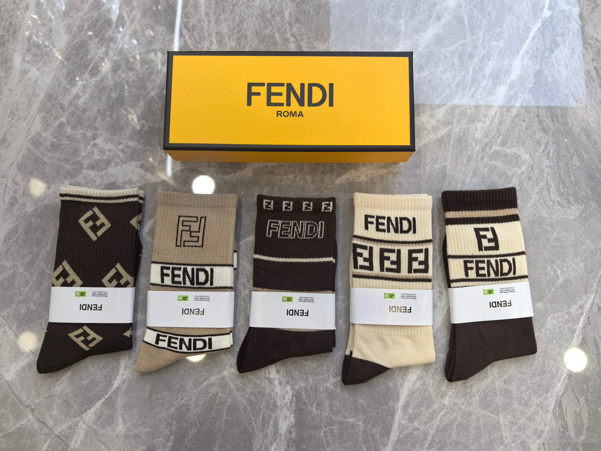 Fendi earth tone graphic bands crew socks - view 1