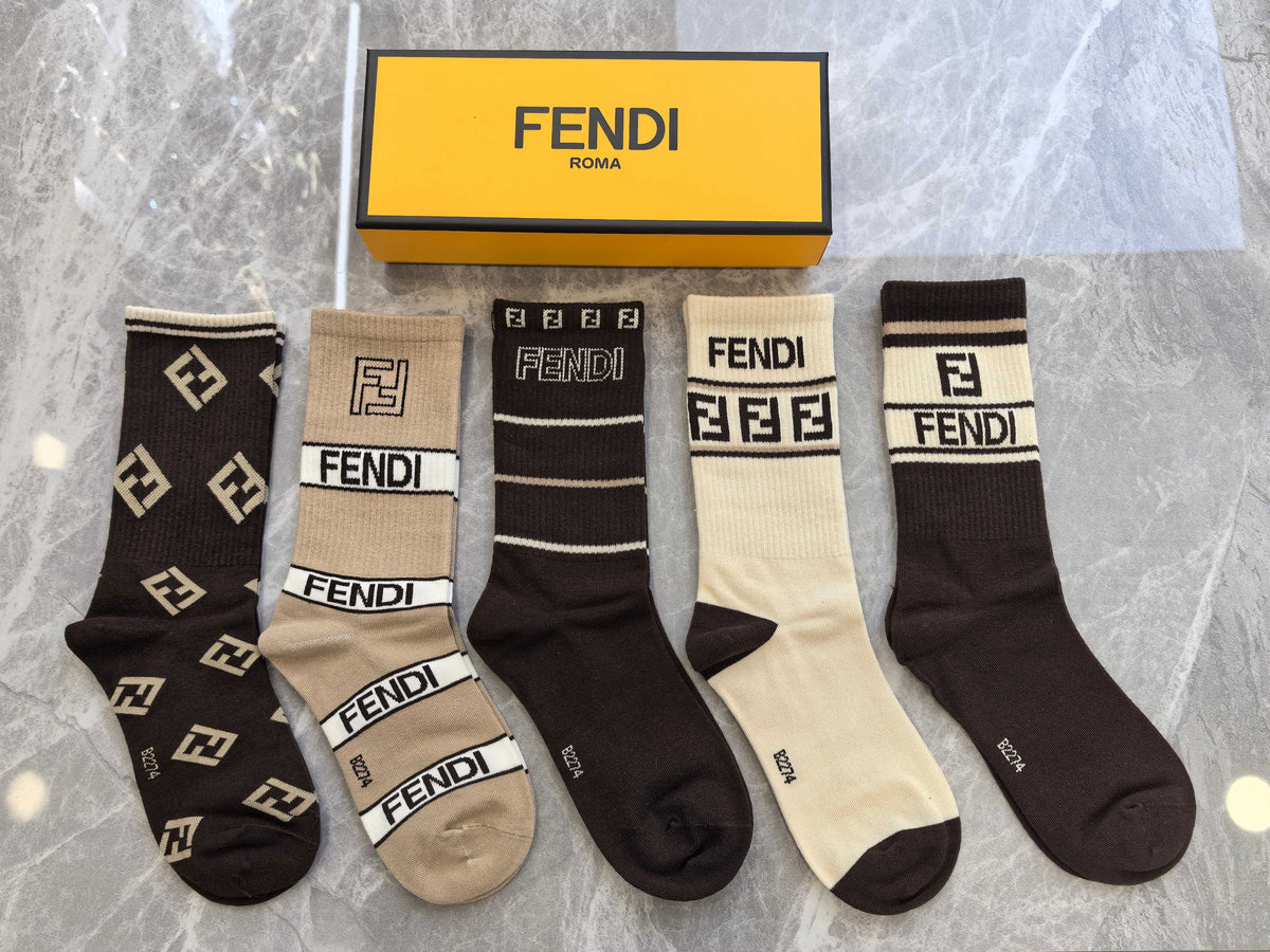 Fendi earth tone graphic bands crew socks - view 3