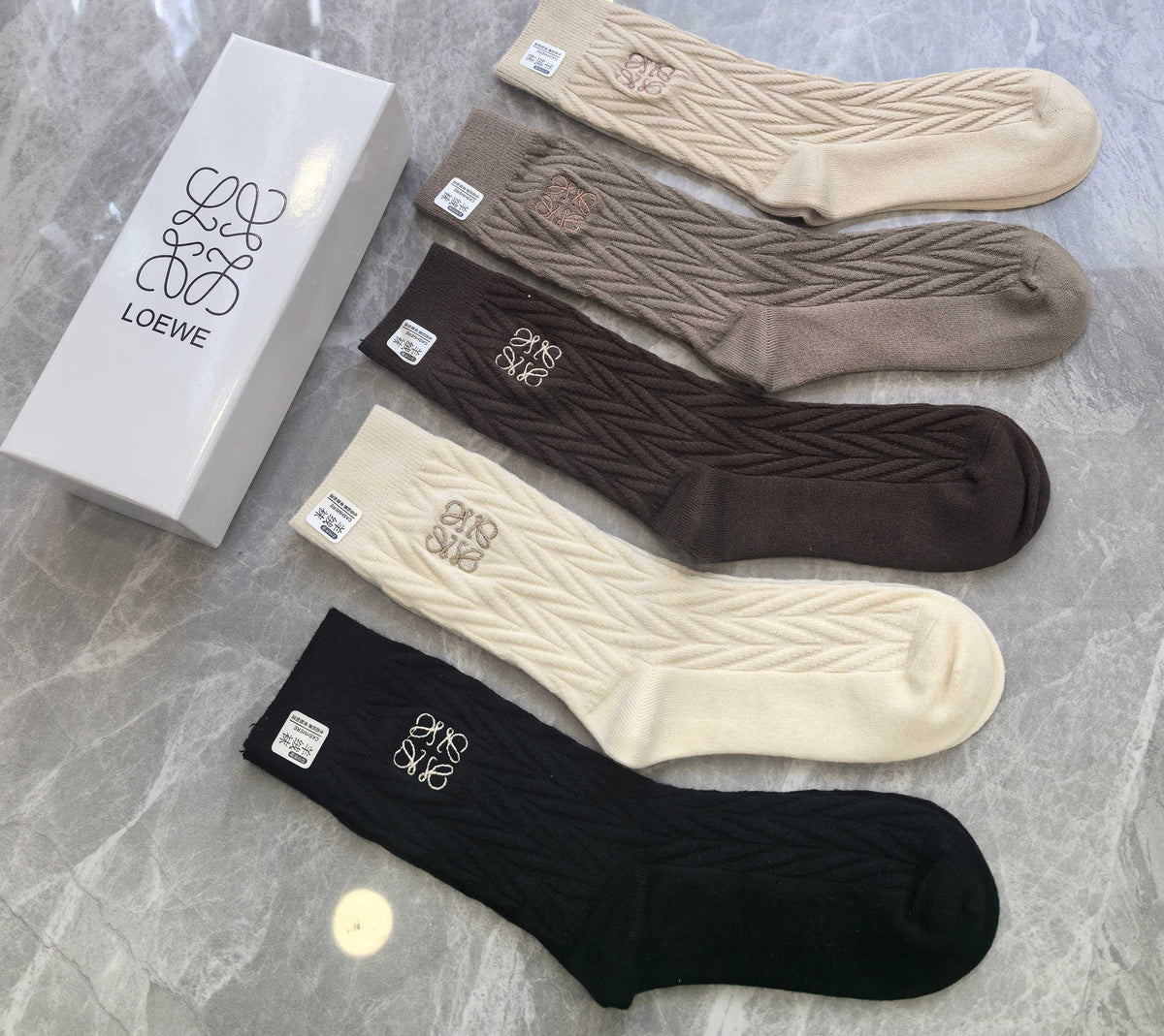 Loewe cable knit anagram crew socks - view 6