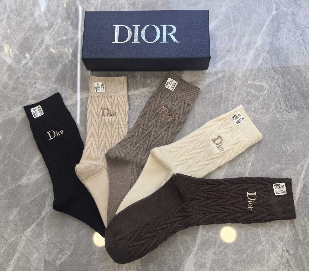 Dior textured neutral motifs crew socks - view 5