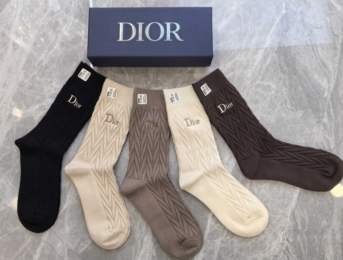 Dior textured neutral motifs crew socks - view 4