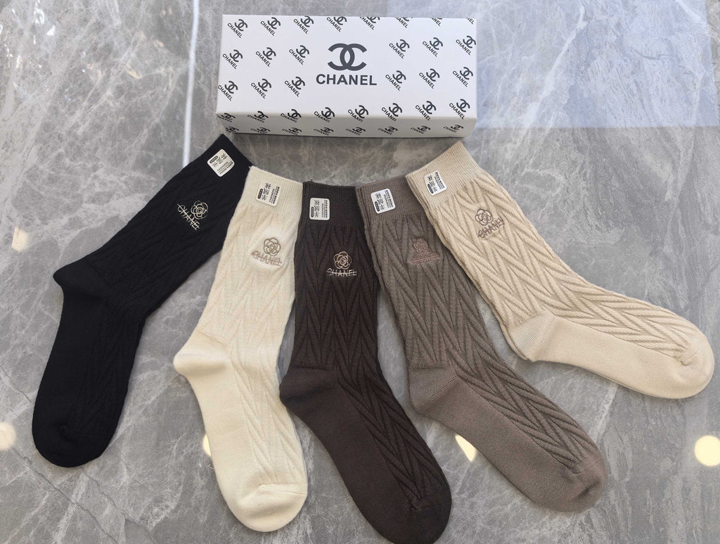 Chanel cable knit neutral emblem crew socks - view 2