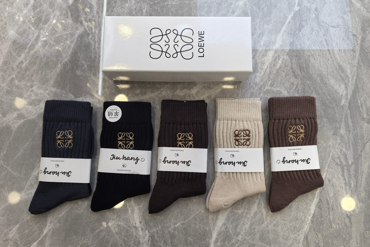 Loewe dark neutral ribbed anagram crew socks - view 1