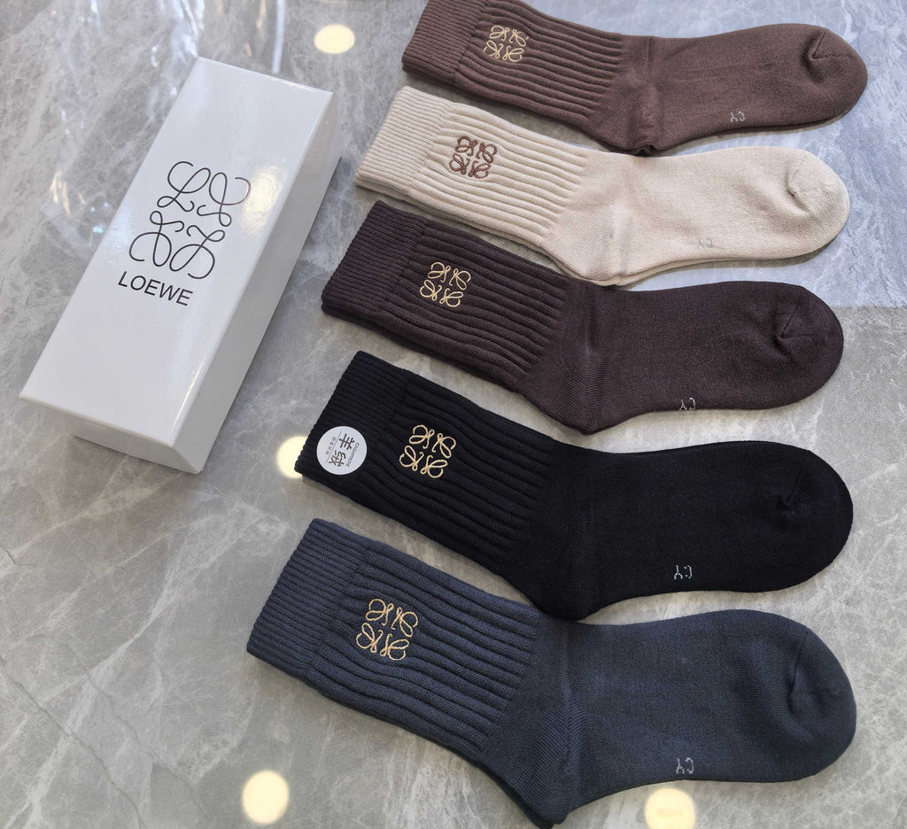 Loewe dark neutral ribbed anagram crew socks - view 5