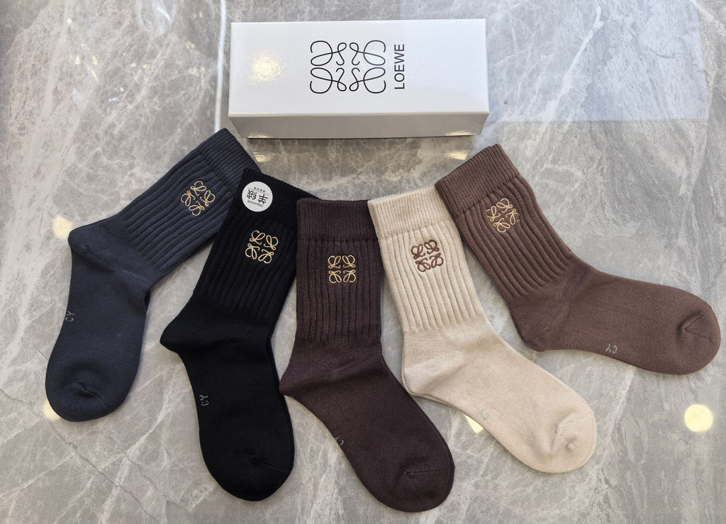 Loewe dark neutral ribbed anagram crew socks - view 4