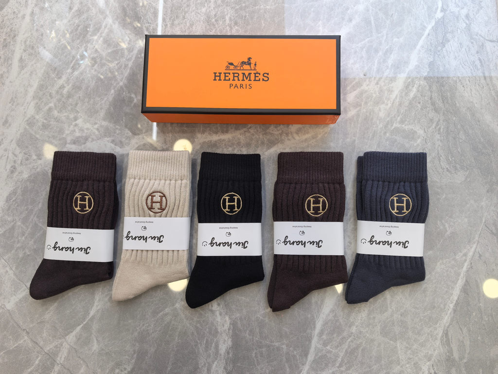Hermes ribbed outline h earth tones socks, image 1