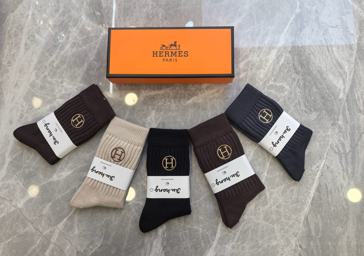 Hermes ribbed outline h earth tones socks, image 2
