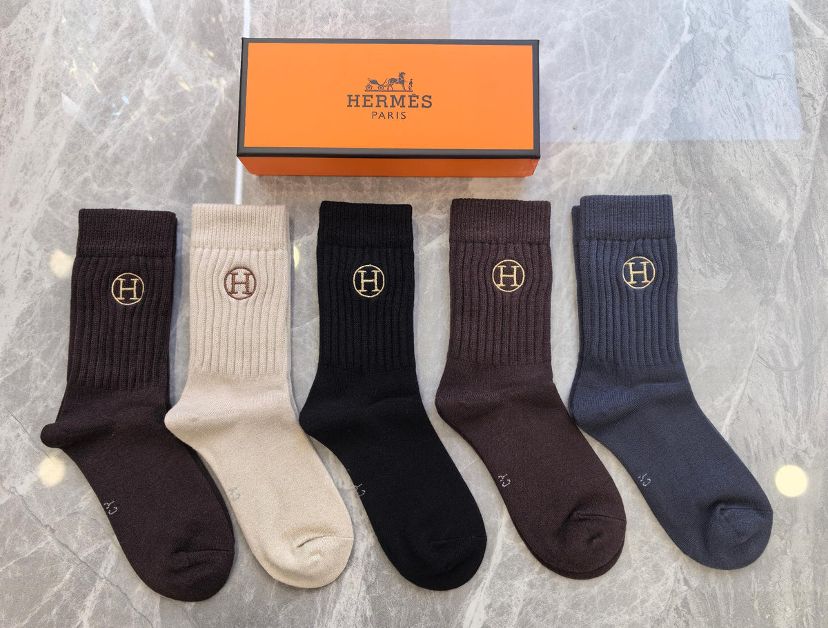 Hermes ribbed outline h earth tones socks, image 3