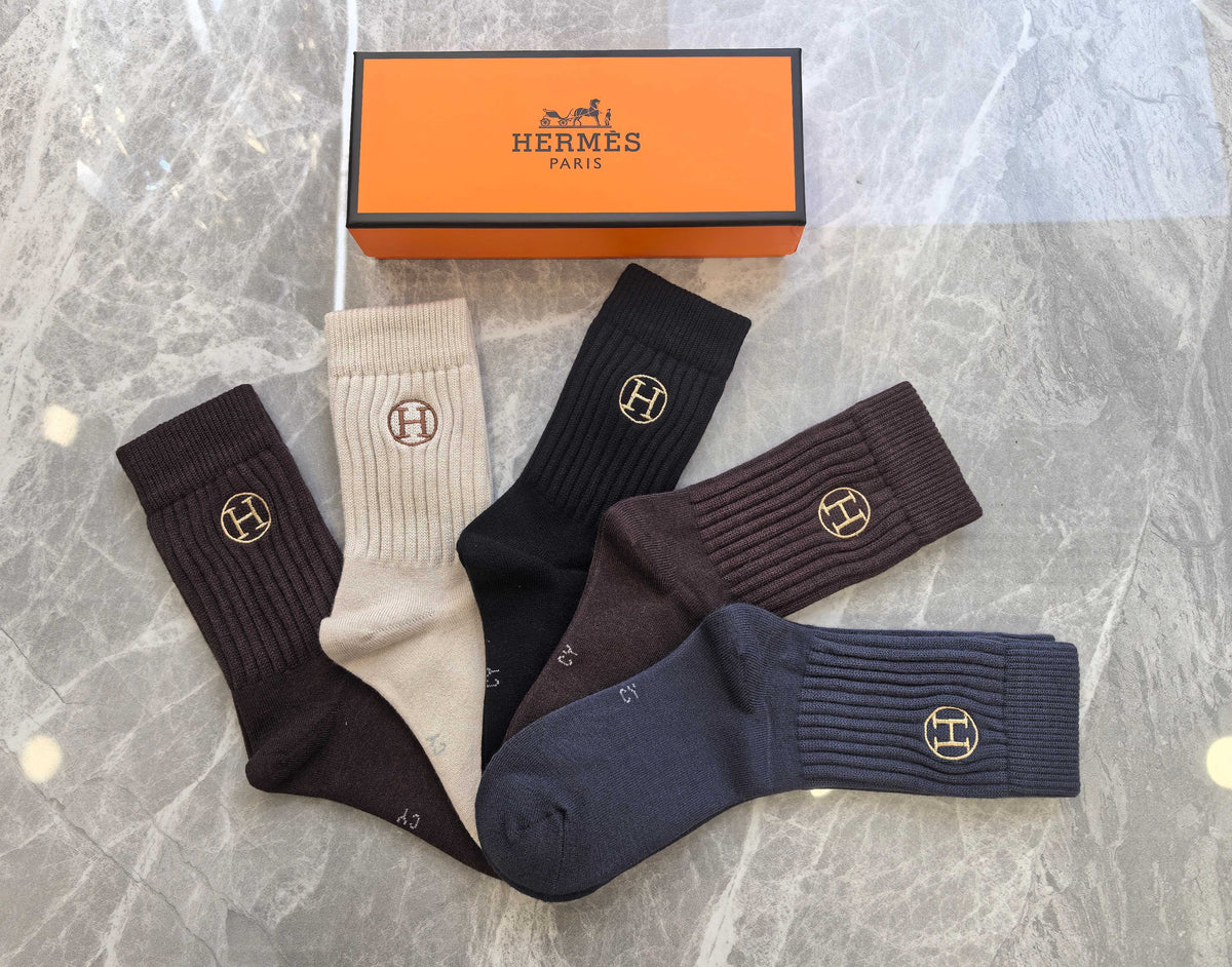 Hermes ribbed outline h earth tones socks, image 4