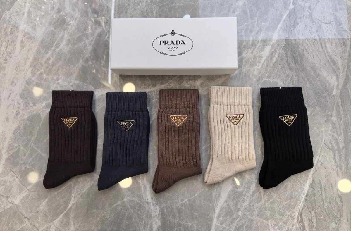 Prada ribbed earth tone triangle crew socks - view 5
