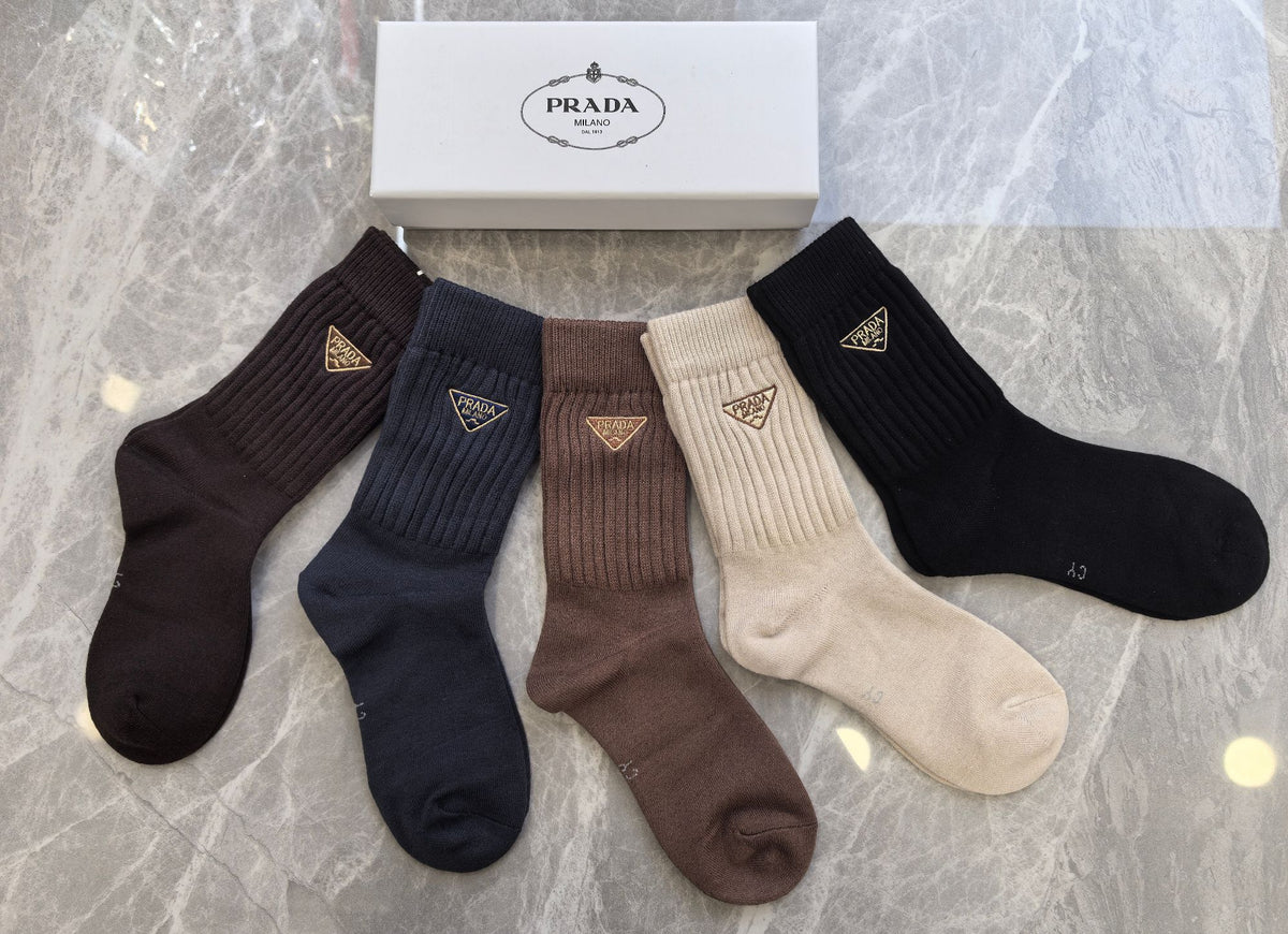 Prada ribbed earth tone triangle crew socks - view 2