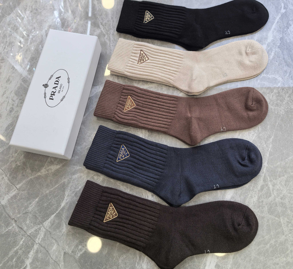 Prada ribbed earth tone triangle crew socks - view 4