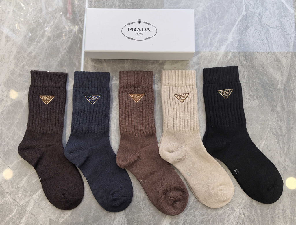 Prada ribbed earth tone triangle crew socks - view 1