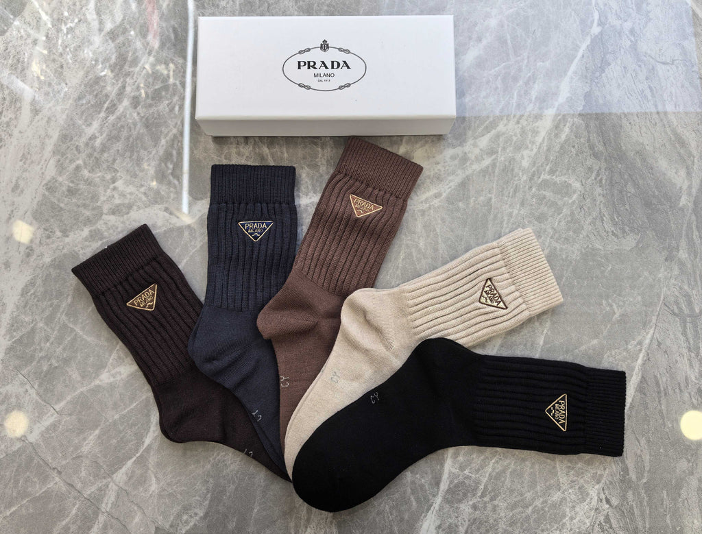 Prada ribbed earth tone triangle crew socks - view 3