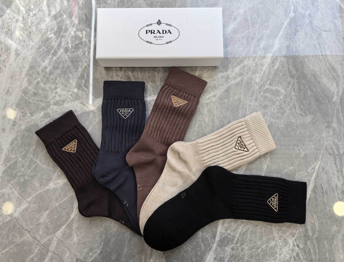 Prada ribbed earth tone triangle crew socks - view 3
