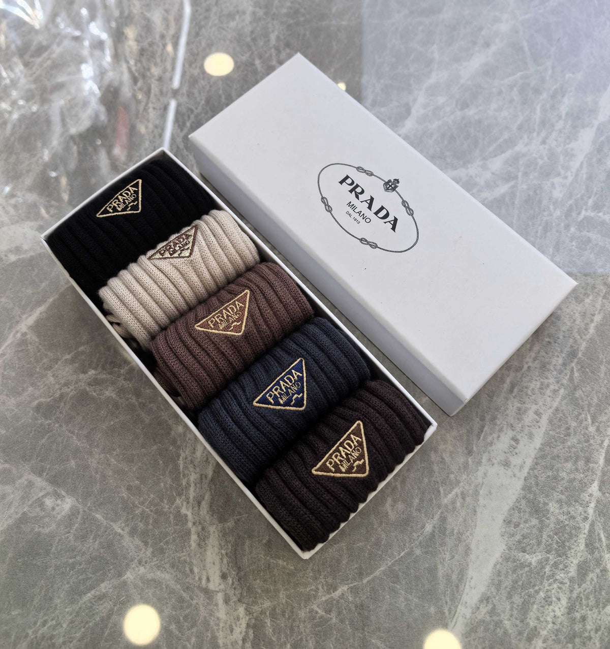 Prada ribbed earth tone triangle crew socks - view 6