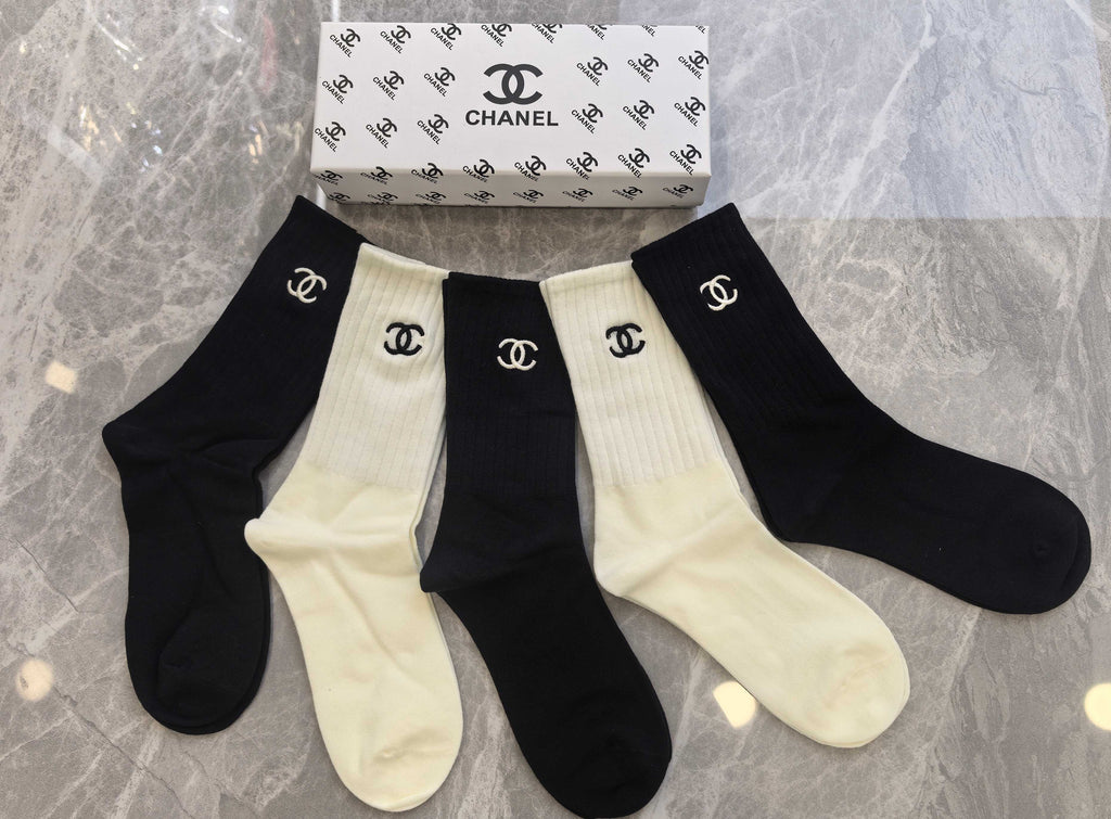 Chanel cream black small emblem crew socks - view 2