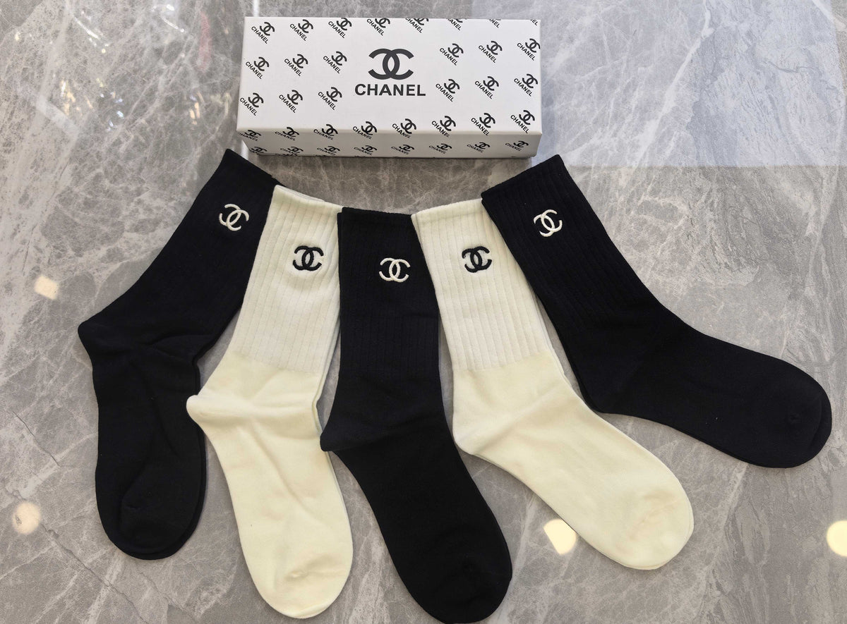 Chanel cream black small emblem crew socks - view 2