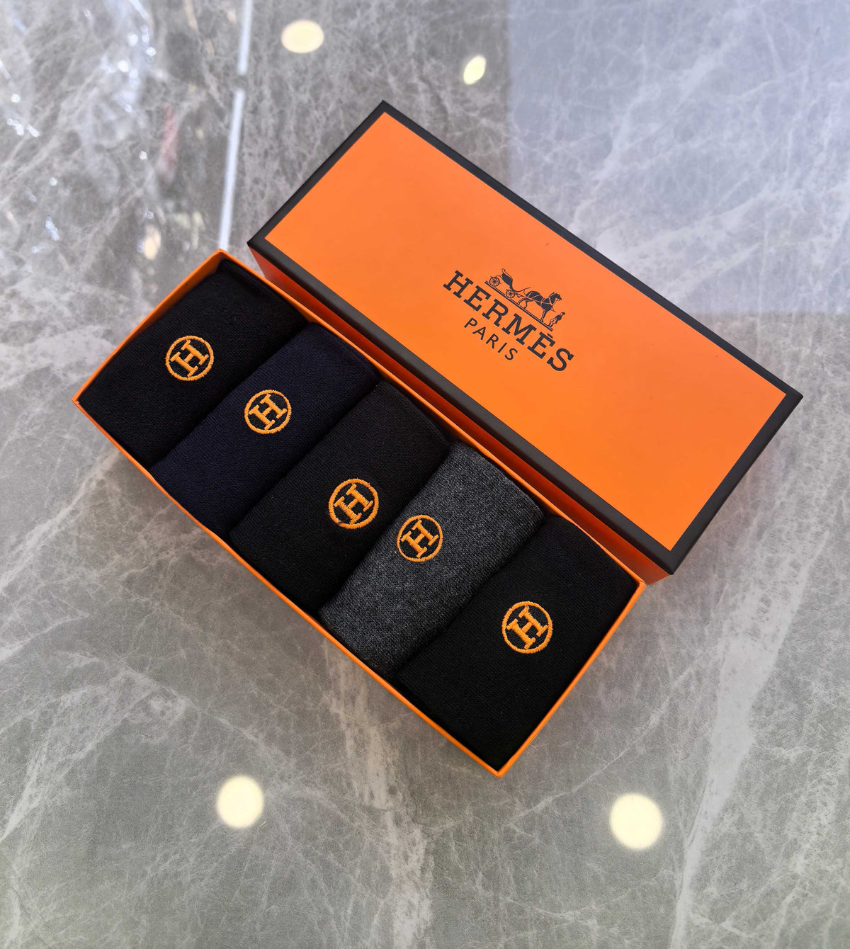 Hermes dark mix gold circle h socks, image 6
