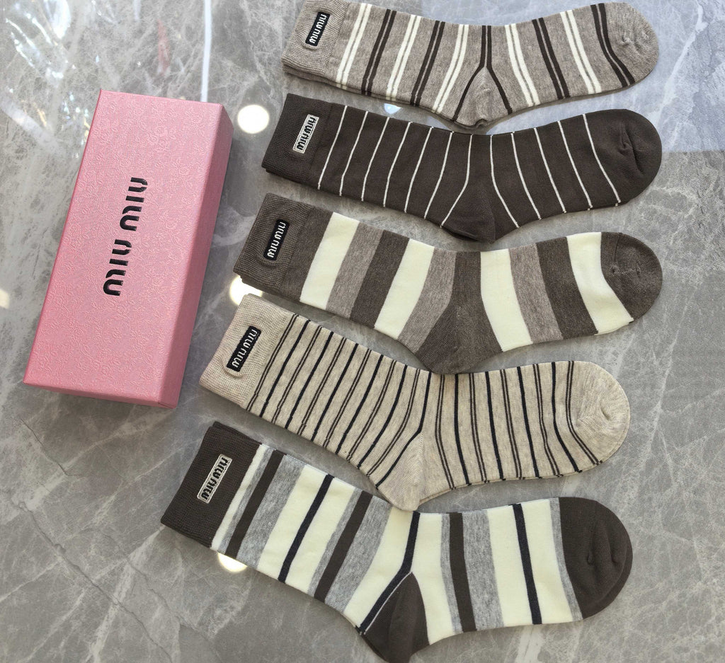 Miu Miu earth tone framed logo socks, image 2